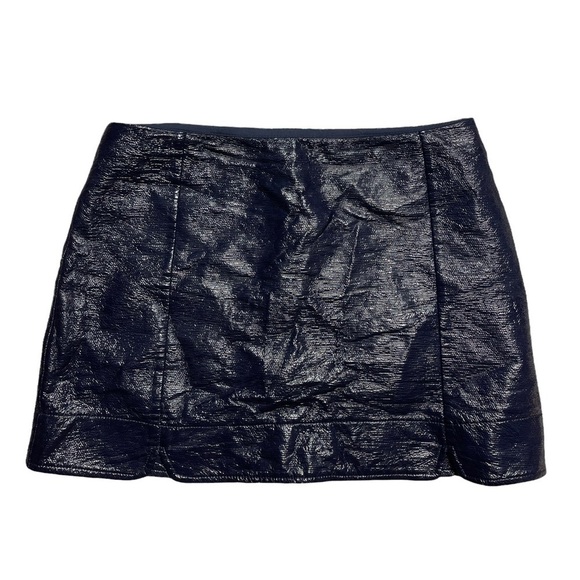 TopShop Navy Blue Crinkle Mini Skirt 8 - Picture 1 of 8